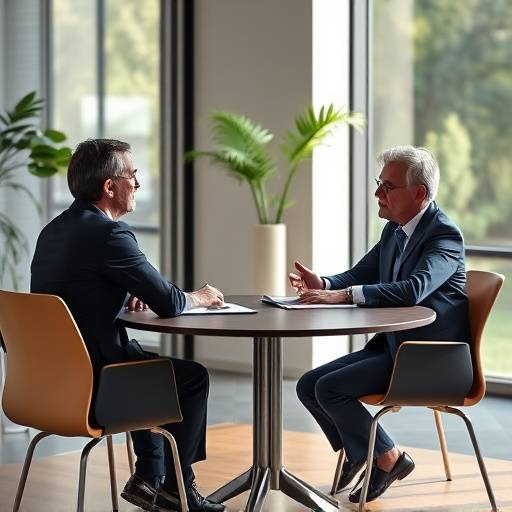 Een foto van een interview simulatie, met twee personen aan een tafel.